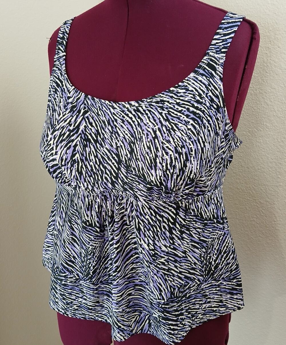 Swimsuits For All Beach Belle Purple Zebra Print Tankini Swim Top 18 bra padding